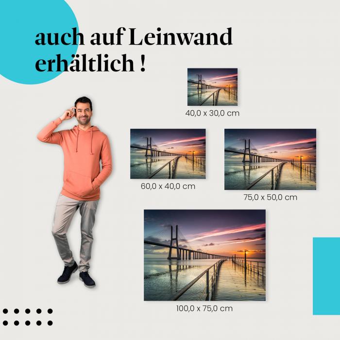 "Brücke über Wasser bei Sonnenaufgang" Leinwandbild. Finde die ideale Größe für dein Zuhause & setze Akzente mit Kunst!